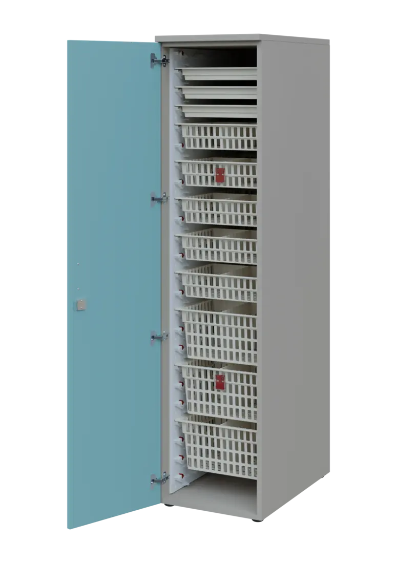 EUROMEDICA D - 46 ABS skříň léková boxová, 1-dveřová, levá, 1950x460x735, korpus šedý, dvířka obloha